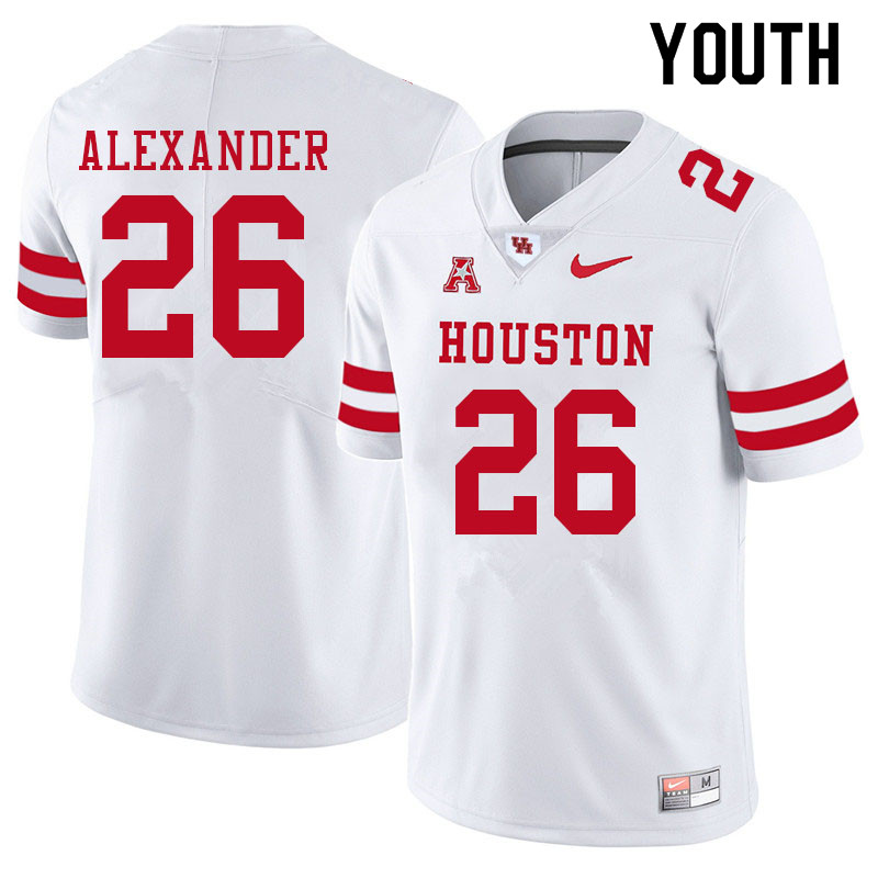 Youth #26 Moses Alexander Houston Cougars College Football Jerseys Sale-White - Click Image to Close